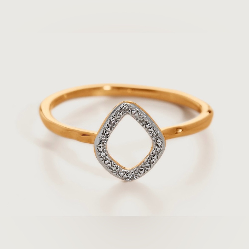 Monica Vinader Riva Mini Kite Diamond Ring 18K Gold Vermeil Size 7.5